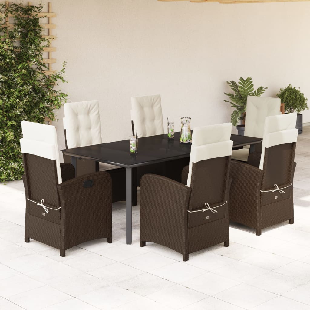 7-tlg. Garten-Essgruppe mit Kissen Braun Poly Rattan